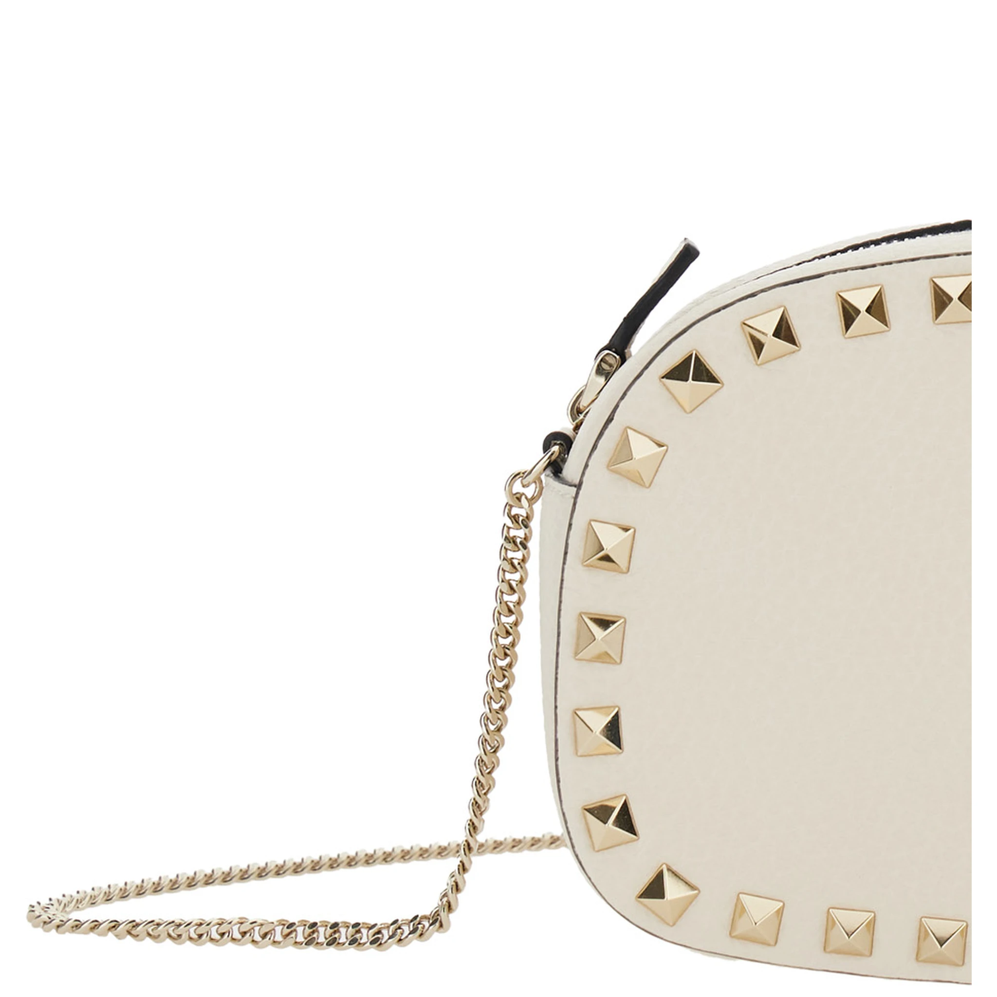 Rockstud White Mini Bag with Chain-Link Shoulder Strap and Rockstud Embellishments in Grained Leather Woman