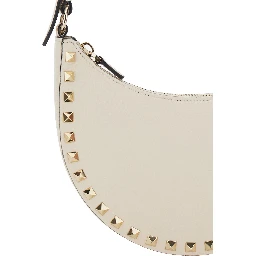 Rockstud White Mini Bag with Rockstud Embellishments and Adjustable Shoulder Strap in Grained Leather Woman