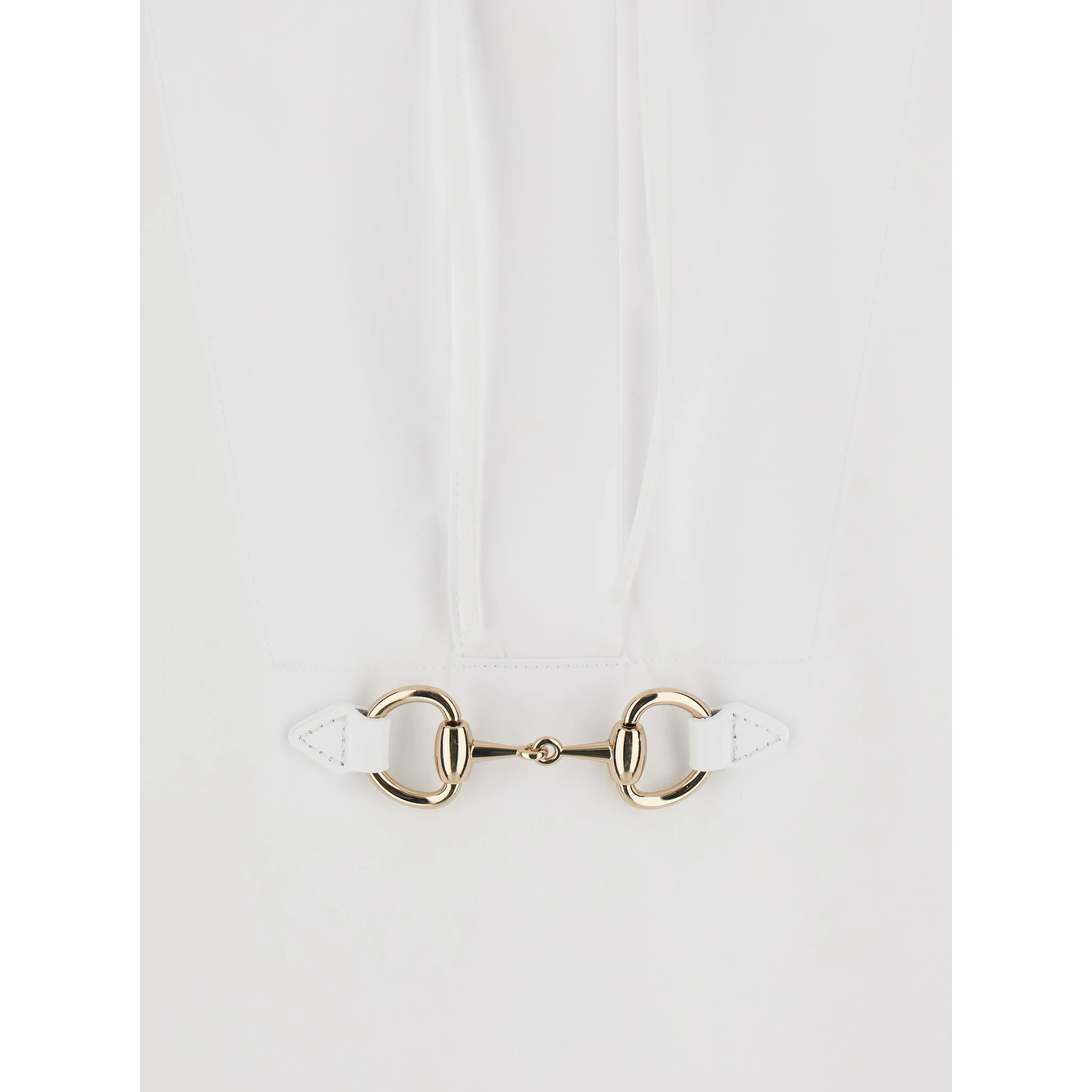 White Shirt with Pointed Collar with Tie Detail and Horsebit in Cotton Woman