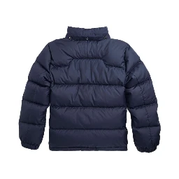 Blue Down Jacket with Fixed Hood and Pony Logo on the Front in Tech Fabric Boy