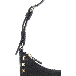 Rockstud Black Mini Bag with Rockstud Embellishments and Adjustable Shoulder Strap in Grained Leather Woman