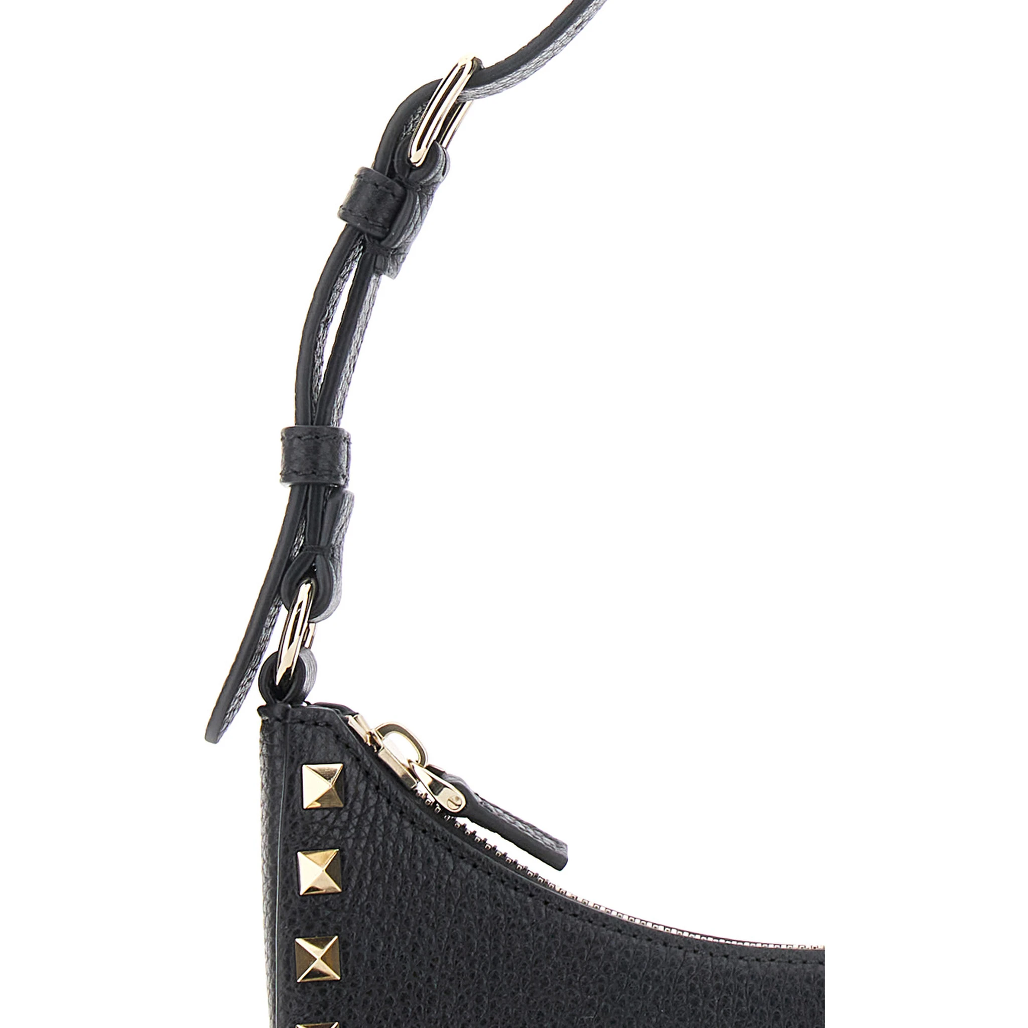 Rockstud Black Mini Bag with Rockstud Embellishments and Adjustable Shoulder Strap in Grained Leather Woman