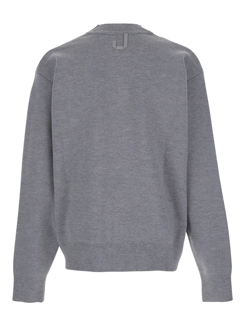 Grey V-Neck Cardigan with Dropped Shoulders in Cotton Man