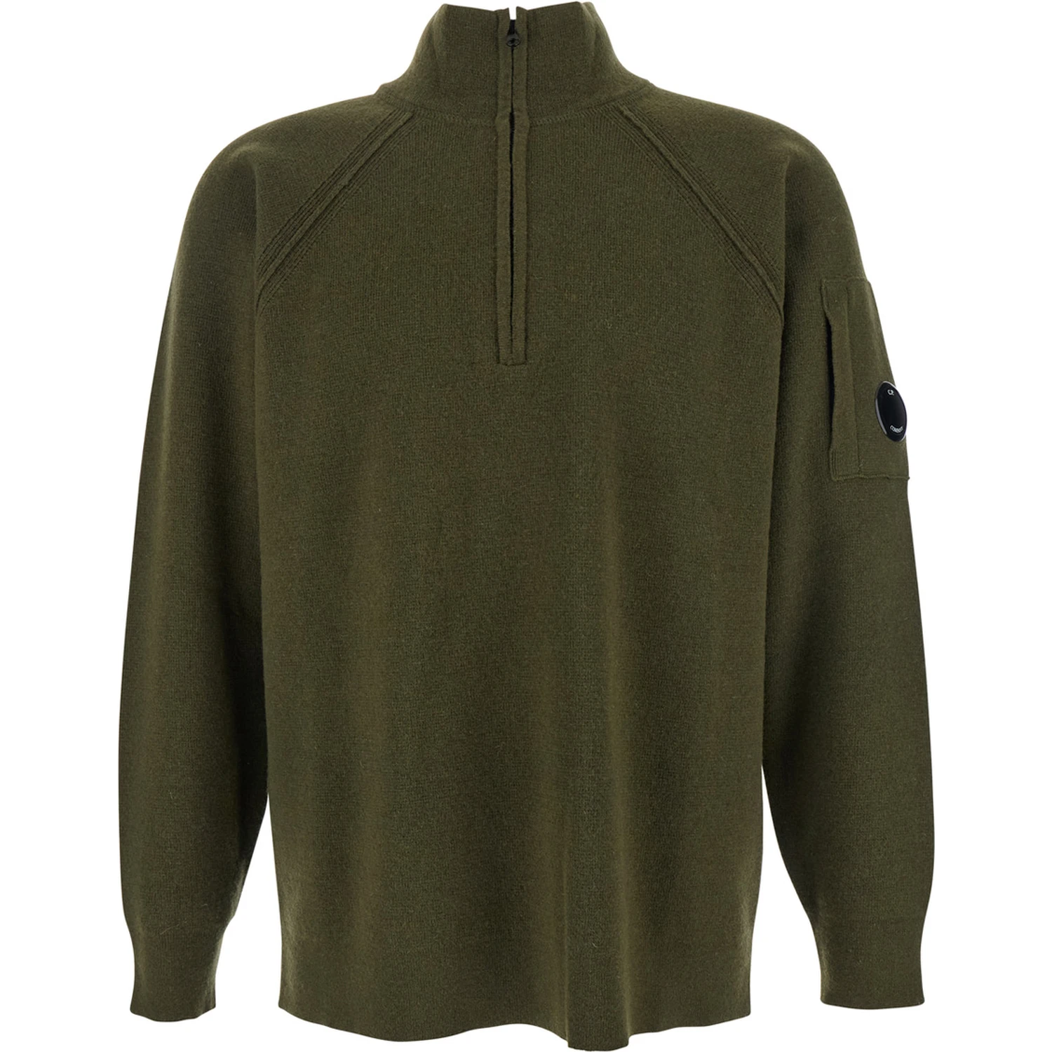Green Turtleneck Sweater with Logo Plaque on the Sleeve in Wool Man