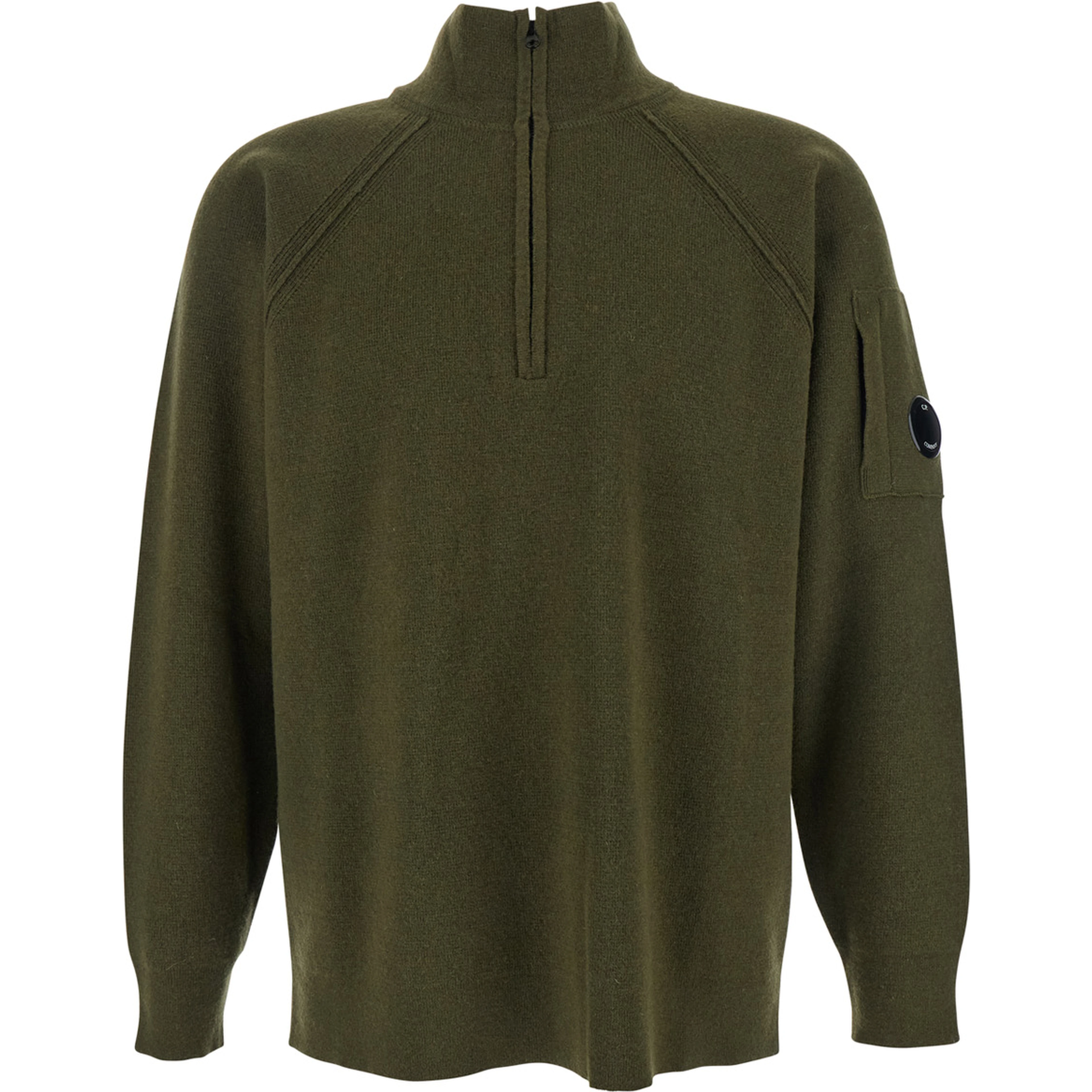 Green Turtleneck Sweater with Logo Plaque on the Sleeve in Wool Man