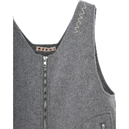 Grey Sleeveless Dress with Logo Embroidery on the Front in Wool Blend Girl