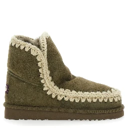 Eskimo Green Ankle Boots with Crochet Details and Logo Patch on the Rear in Suede Woman