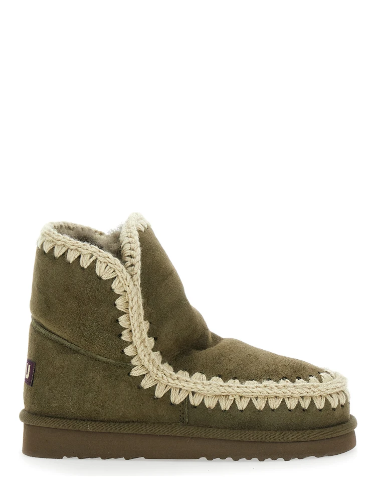 Eskimo Green Ankle Boots with Crochet Details and Logo Patch on the Rear in Suede Woman