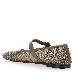 Mary Jane Metallic Ballet Flats with Strap and All-Over Beading in Fabric Woman