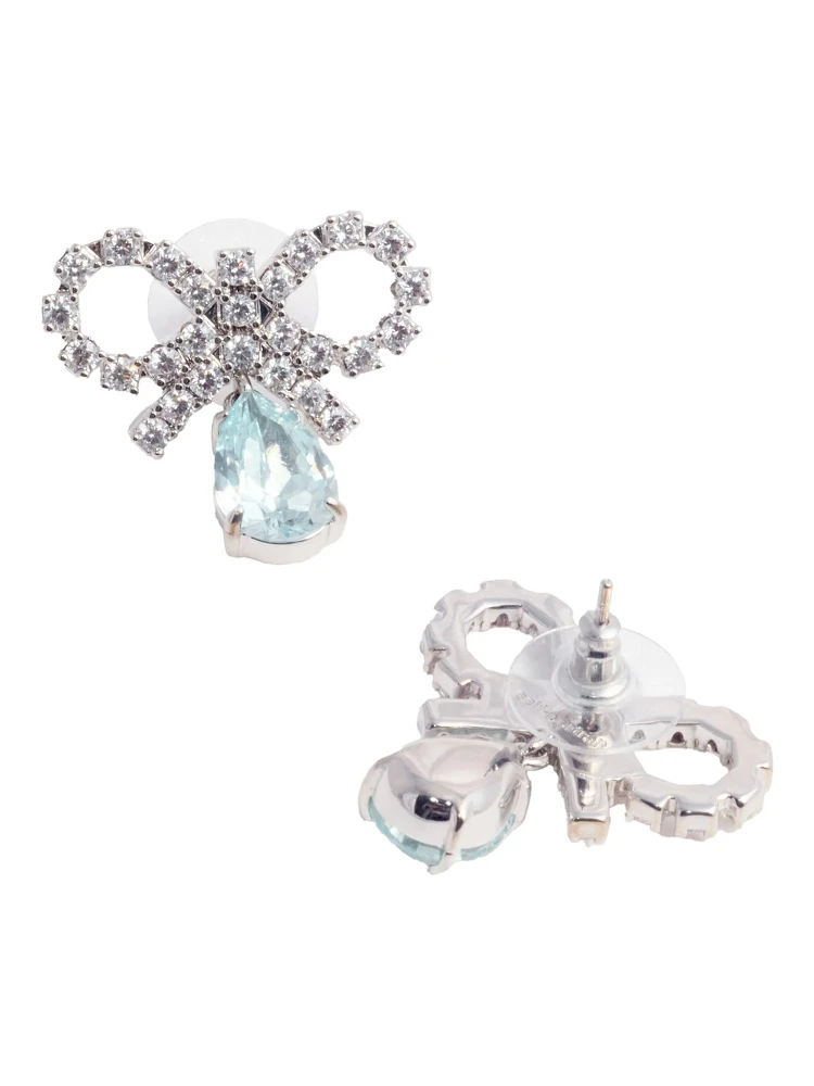 Blue Earings with Bow Charm and Pendent Droplet Detail in Brass Blend Woman alternative