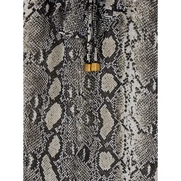 Grey Crewneck Mini Dress with Long Puffed Sleeves and All-Over Snakeskin Print in Tech Fabric Woman