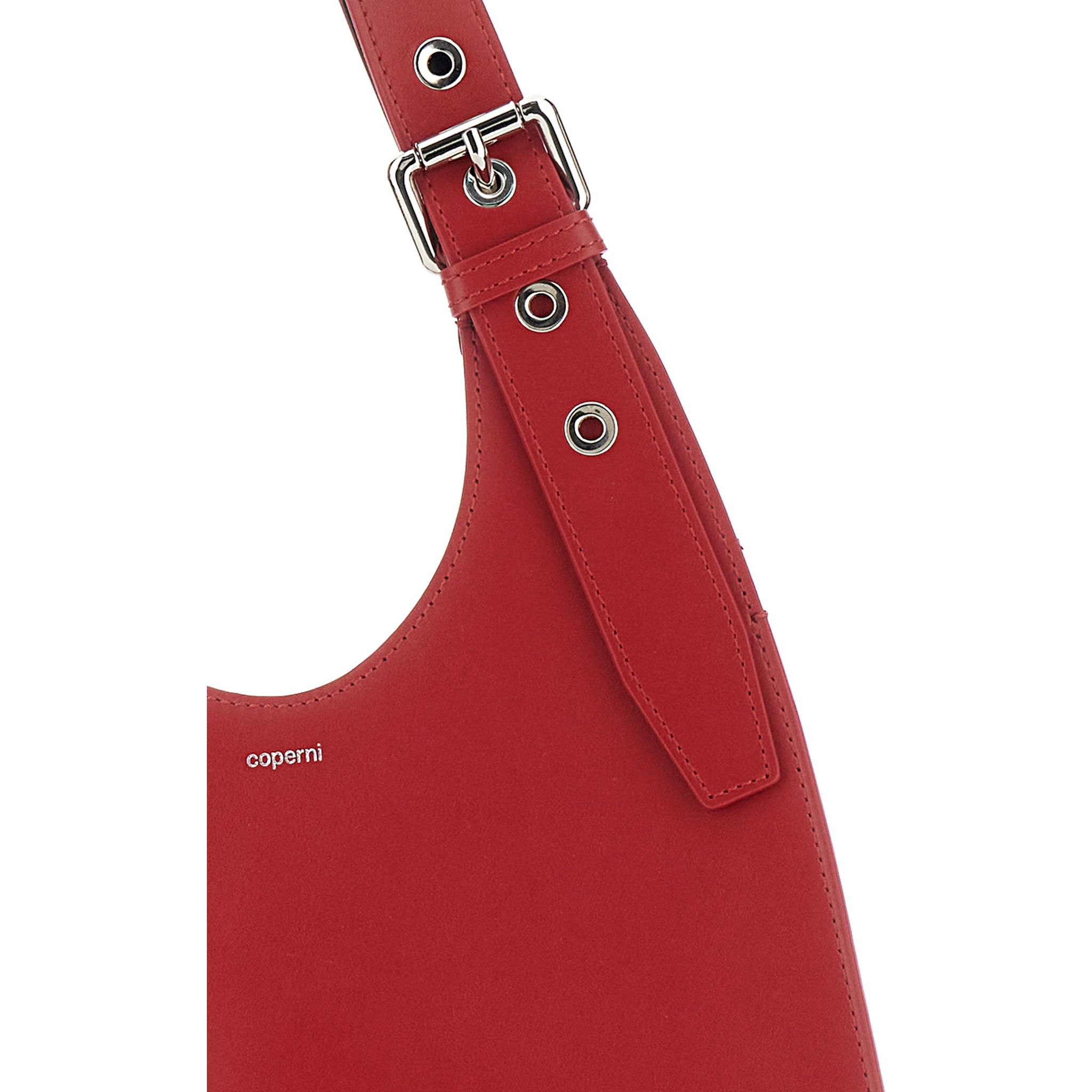 Belt Heart Red Handbag with Heart Shaped Design and Adjustable Belted Handle in Leather Woman