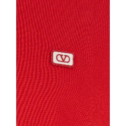 Red Polo Shirt with Classic Collar with Stirped Detail and Logo Patch on the Front in Cotton Piquet Man