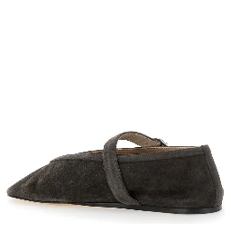 Black Ballet Shoes with Buckle-Strap Closure in Suede Woman
