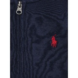 Blue Sweatshirt with Fixed Hood and Pony Embroidery on the Front in Cotton Blend Baby