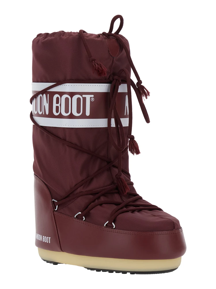 Icon Bordeaux Snow Boots with Maxi Logo Print on the Side in Tech Fabric Woman alternative
