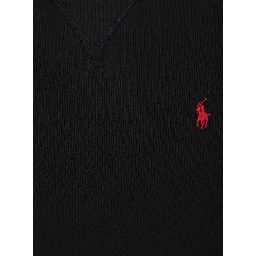 Black Sweater with V Neck and Pony Embroidery on the Front in Cotton Blend Boy