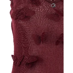 Red Sleeveless Midi Dress with V Neck and Butterfly Embellishments in Tech Fabric Woman