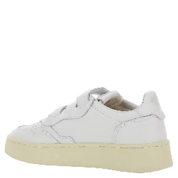 Kidstripes White Low Top Sneakers with Logo Patch on Tongue and Side in Leather Boy