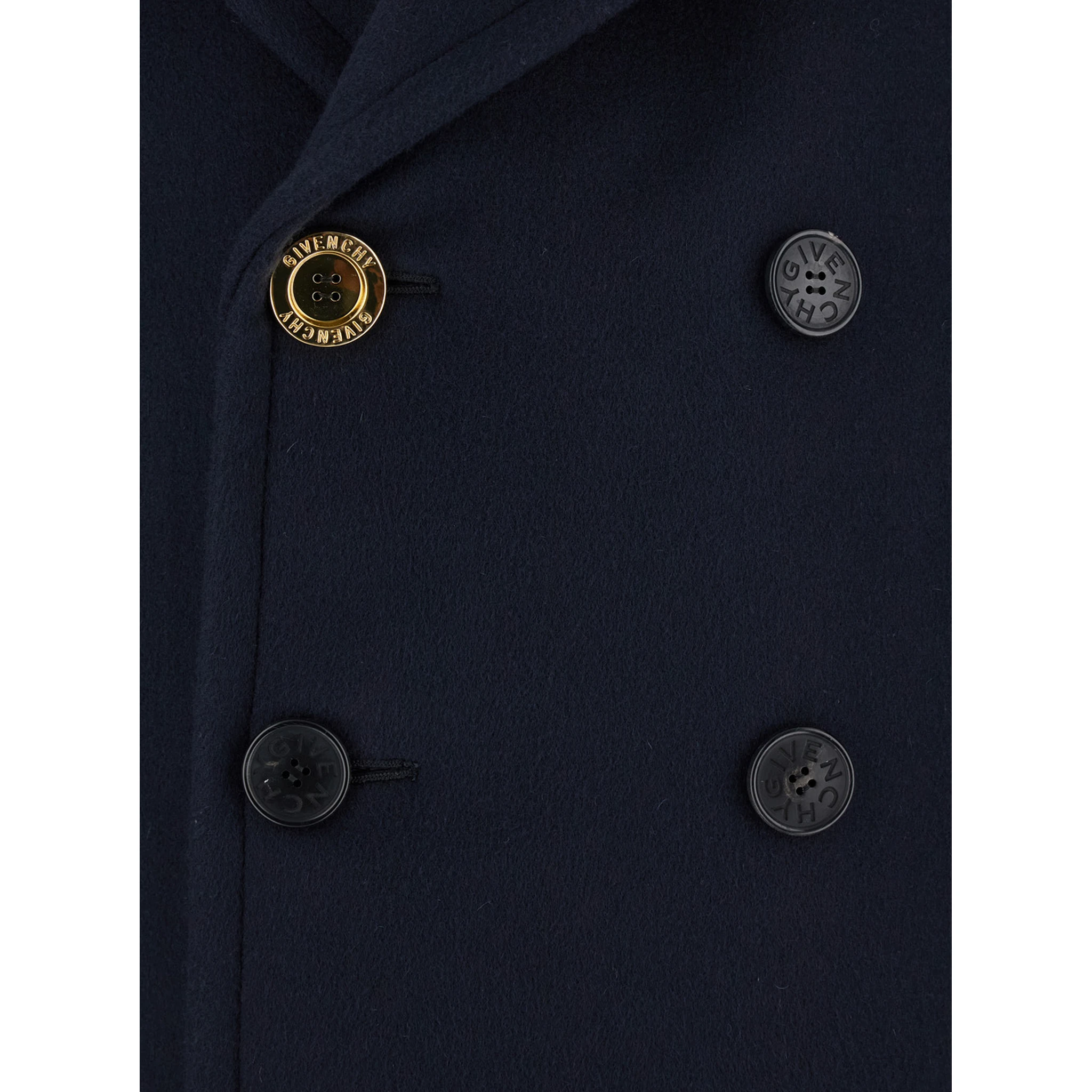 Blue Coat with Wide Lapels and Logoed Buttons in Wool Man