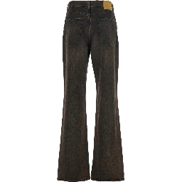Korea Brown Jeans with Wide Leg and Logo Patch on the Rear in Denim Woman