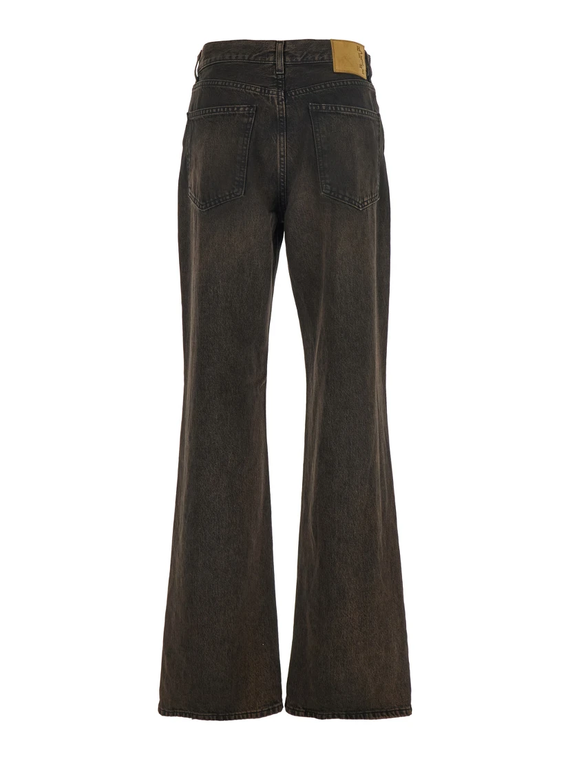 Korea Brown Jeans with Wide Leg and Logo Patch on the Rear in Denim Woman