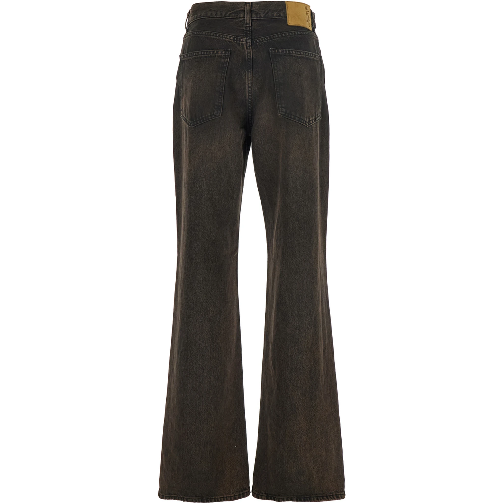 Korea Brown Jeans with Wide Leg and Logo Patch on the Rear in Denim Woman
