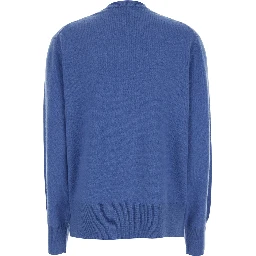 Blue Crewneck Sweater with Dropped Shoulders and Logo Embroidered on the Sleeve in Cashmere Woman
