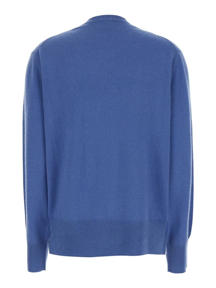 Blue Crewneck Sweater with Dropped Shoulders and Logo Embroidered on the Sleeve in Cashmere Woman alternative