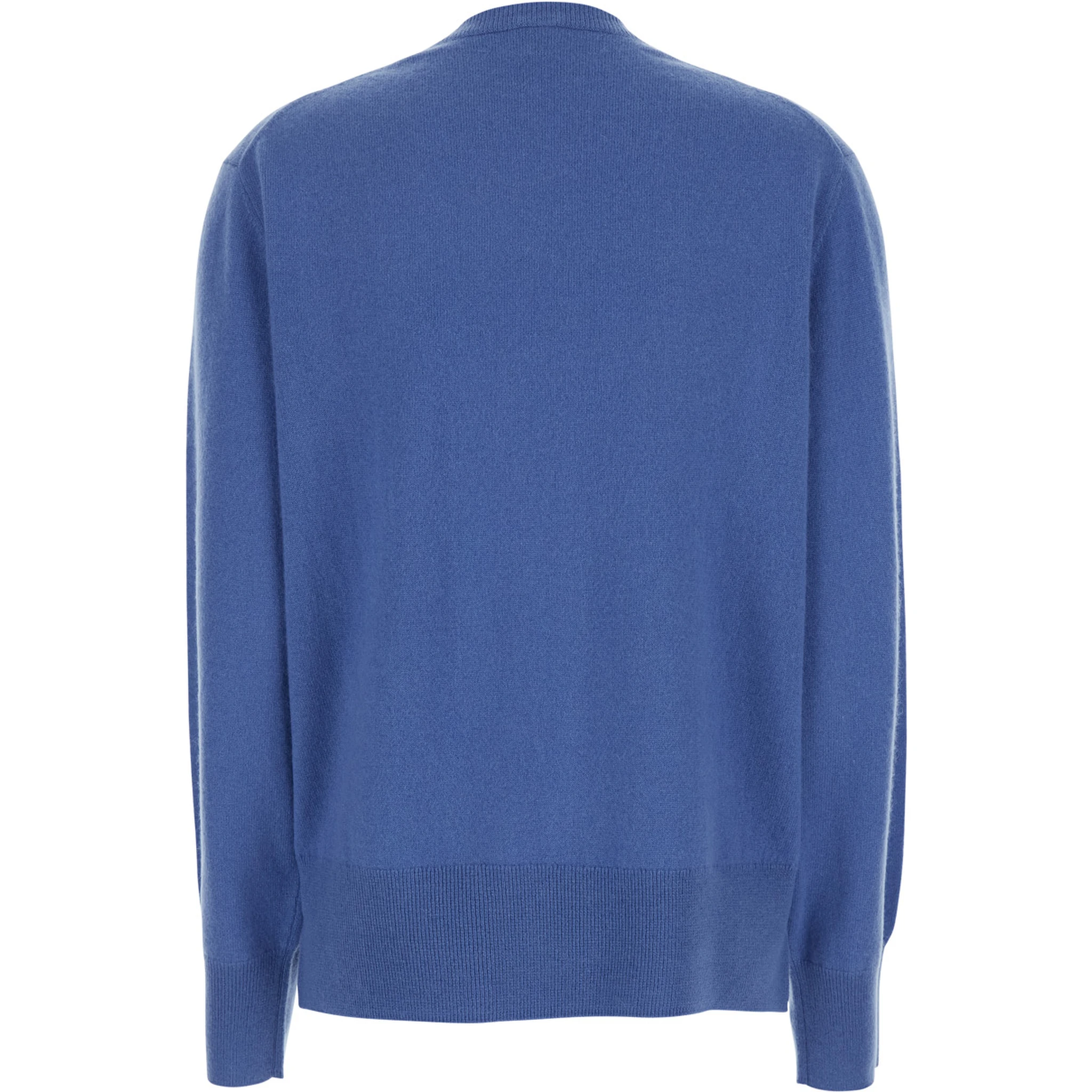 Blue Crewneck Sweater with Dropped Shoulders and Logo Embroidered on the Sleeve in Cashmere Woman
