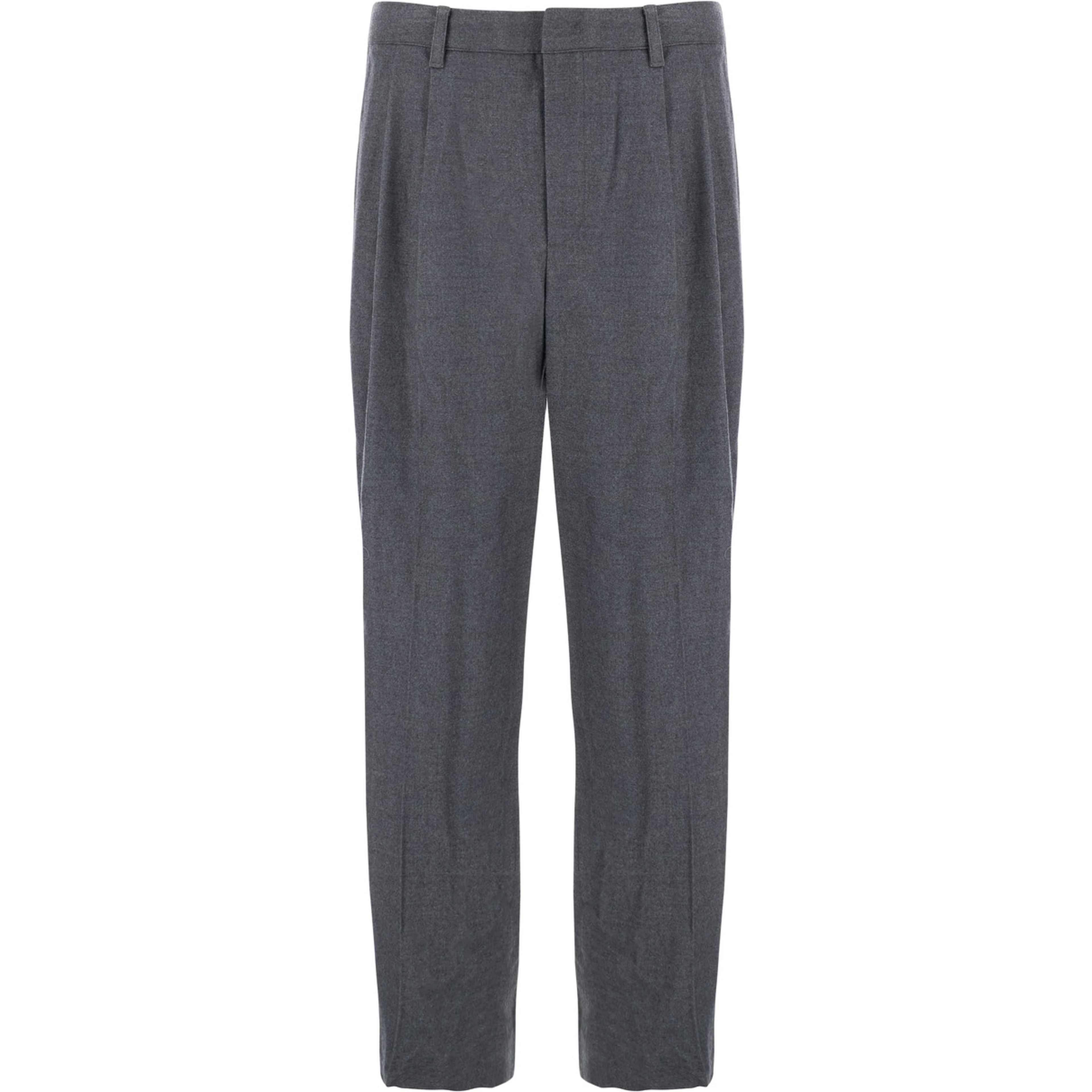 Grey Tailored Trousers with Front Pleats in Fabric Man