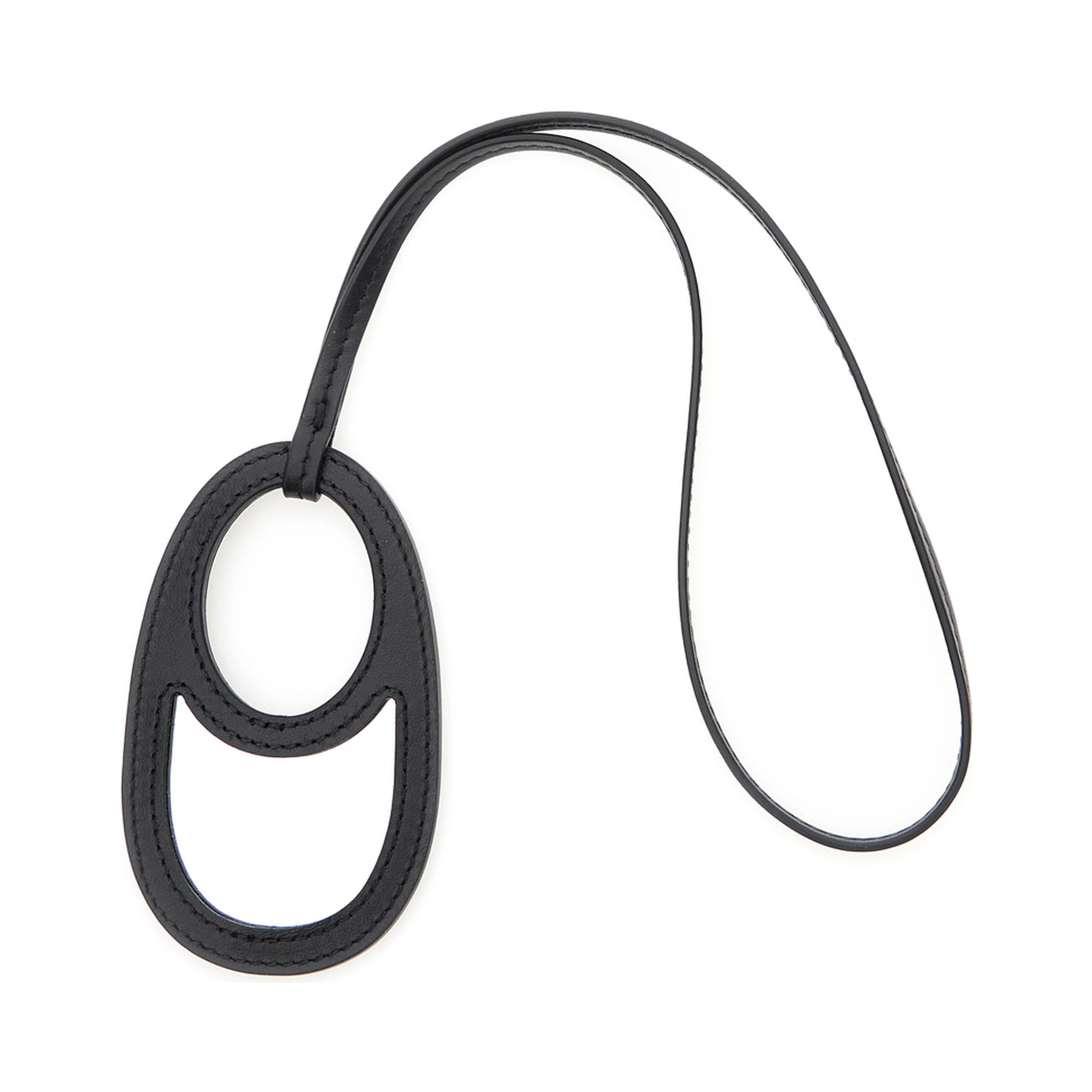 Black Charm with Built-In Mirror and Logo Lettering on the Front in Leather Woman