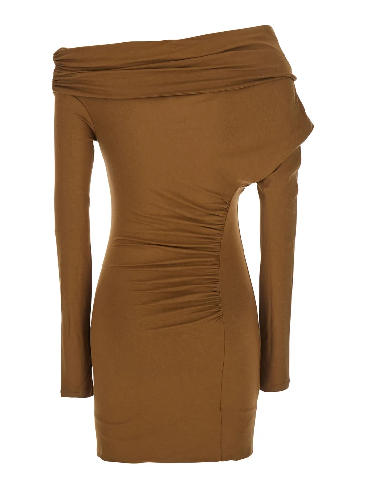 Zoe Beige Dress with Asymmetrical Design and Draped Detail in Fabric Woman alternative