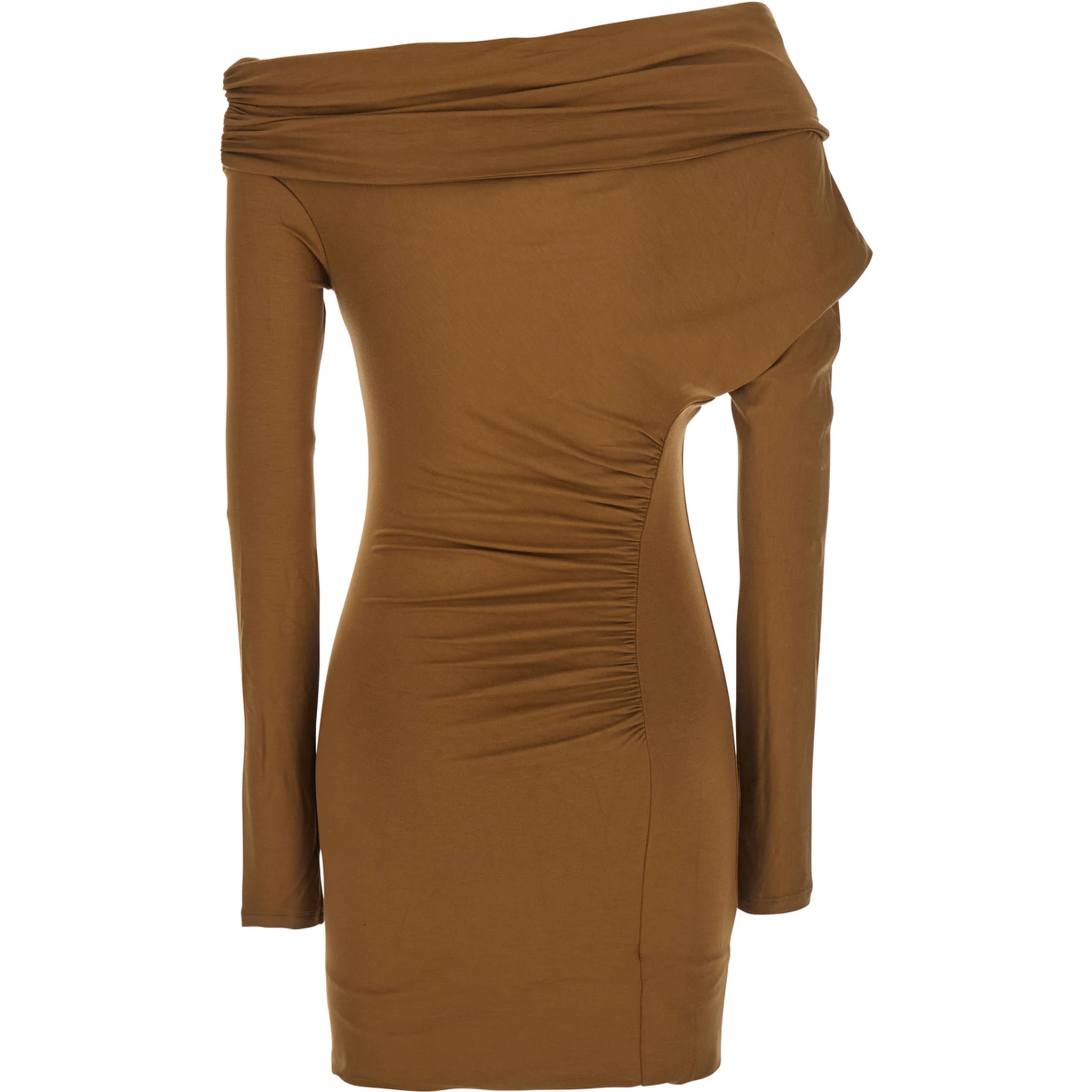 Zoe Beige Dress with Asymmetrical Design and Draped Detail in Fabric Woman