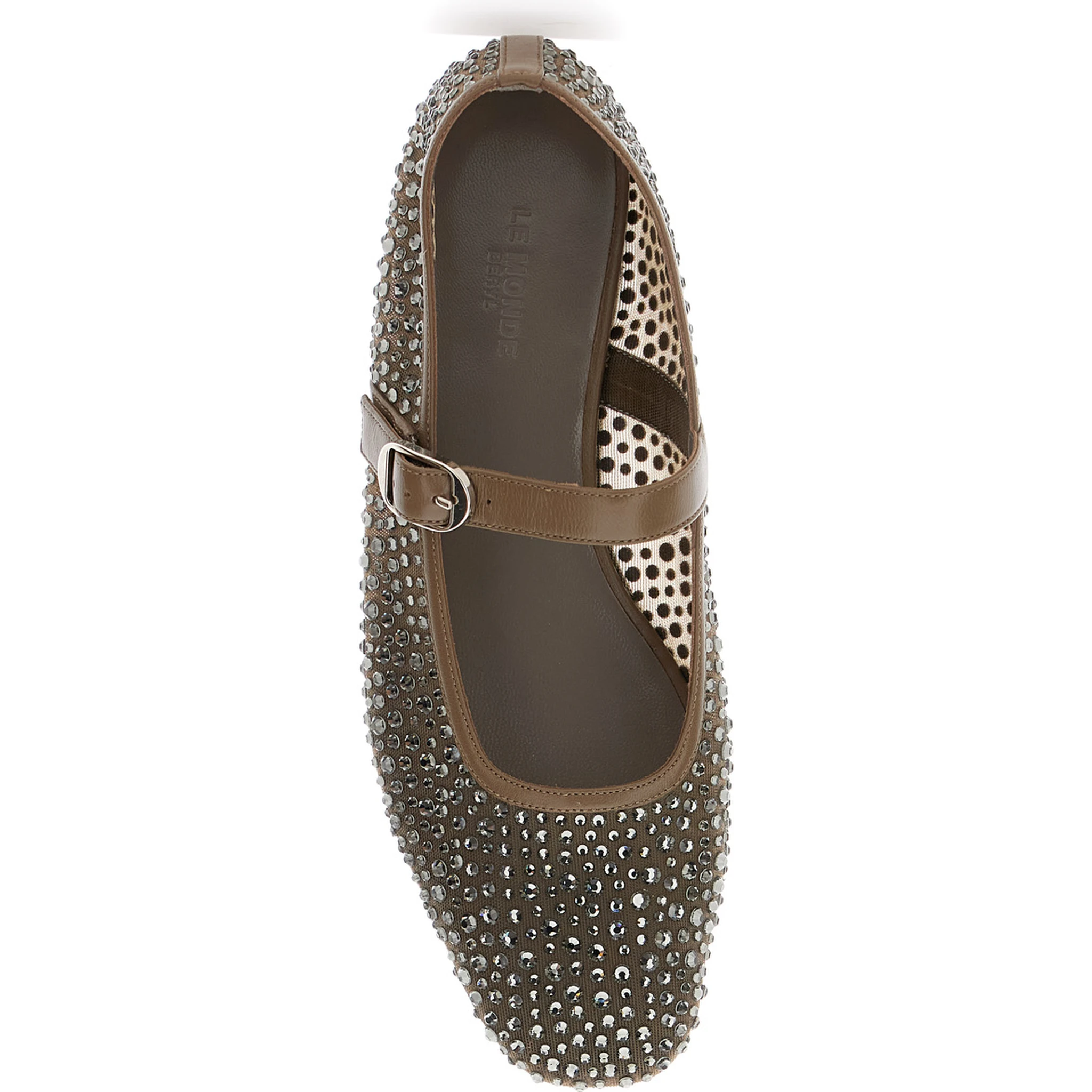 Mary Jane Metallic Ballet Flats with Strap and All-Over Beading in Fabric Woman