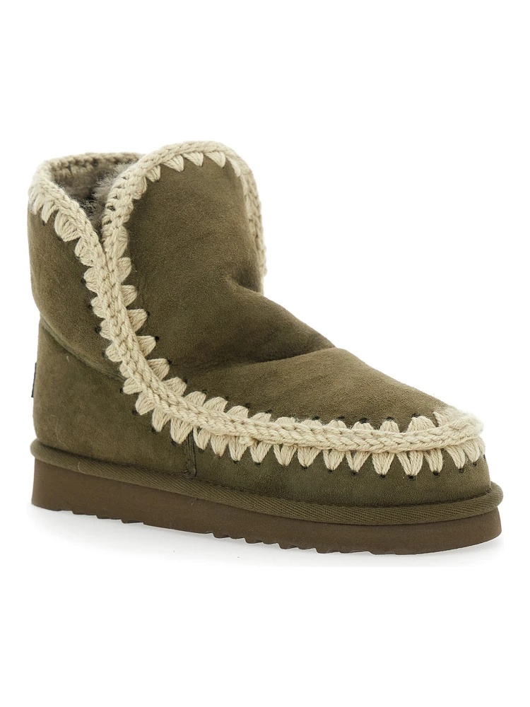 Eskimo Green Ankle Boots with Crochet Details and Logo Patch on the Rear in Suede Woman alternative