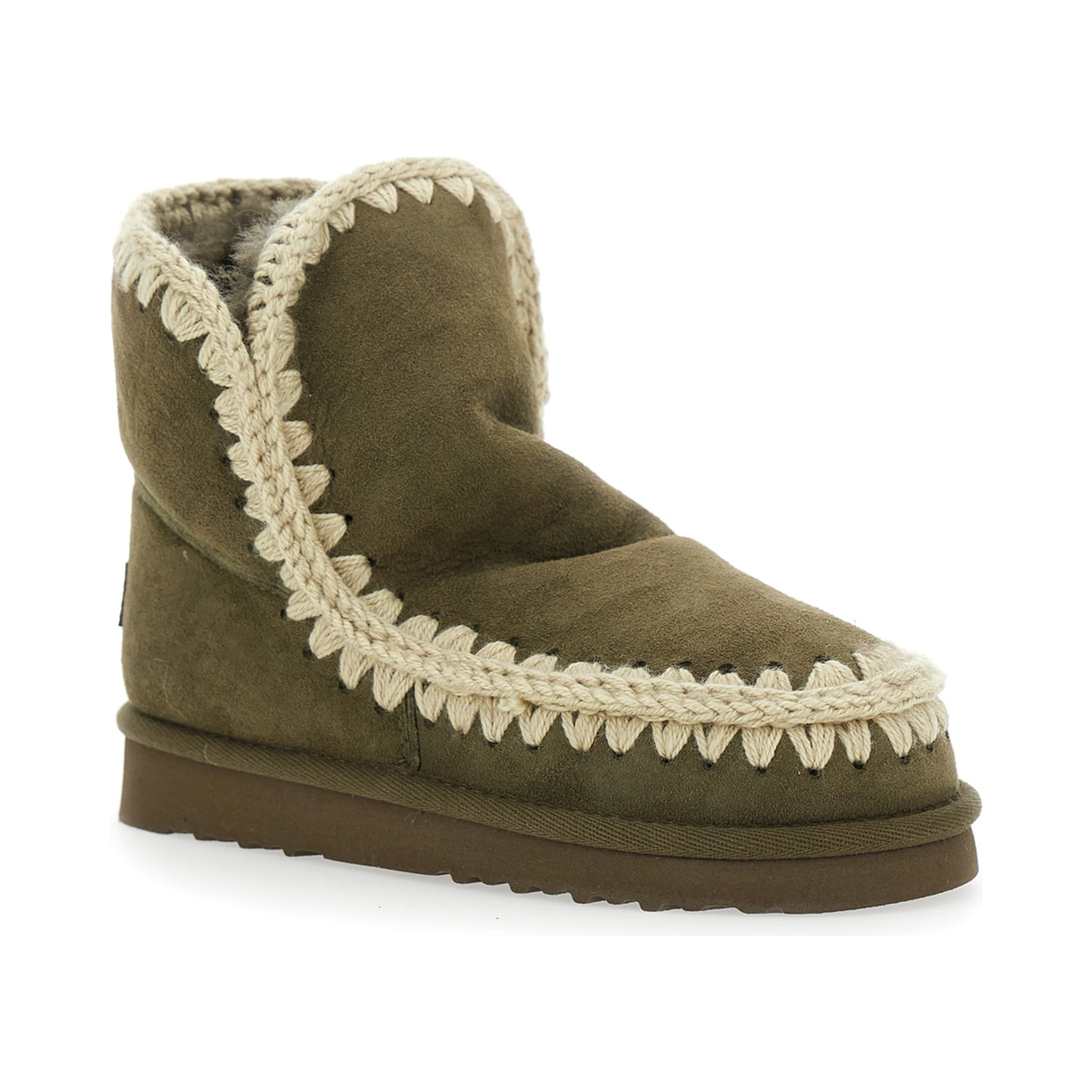 Eskimo Green Ankle Boots with Crochet Details and Logo Patch on the Rear in Suede Woman