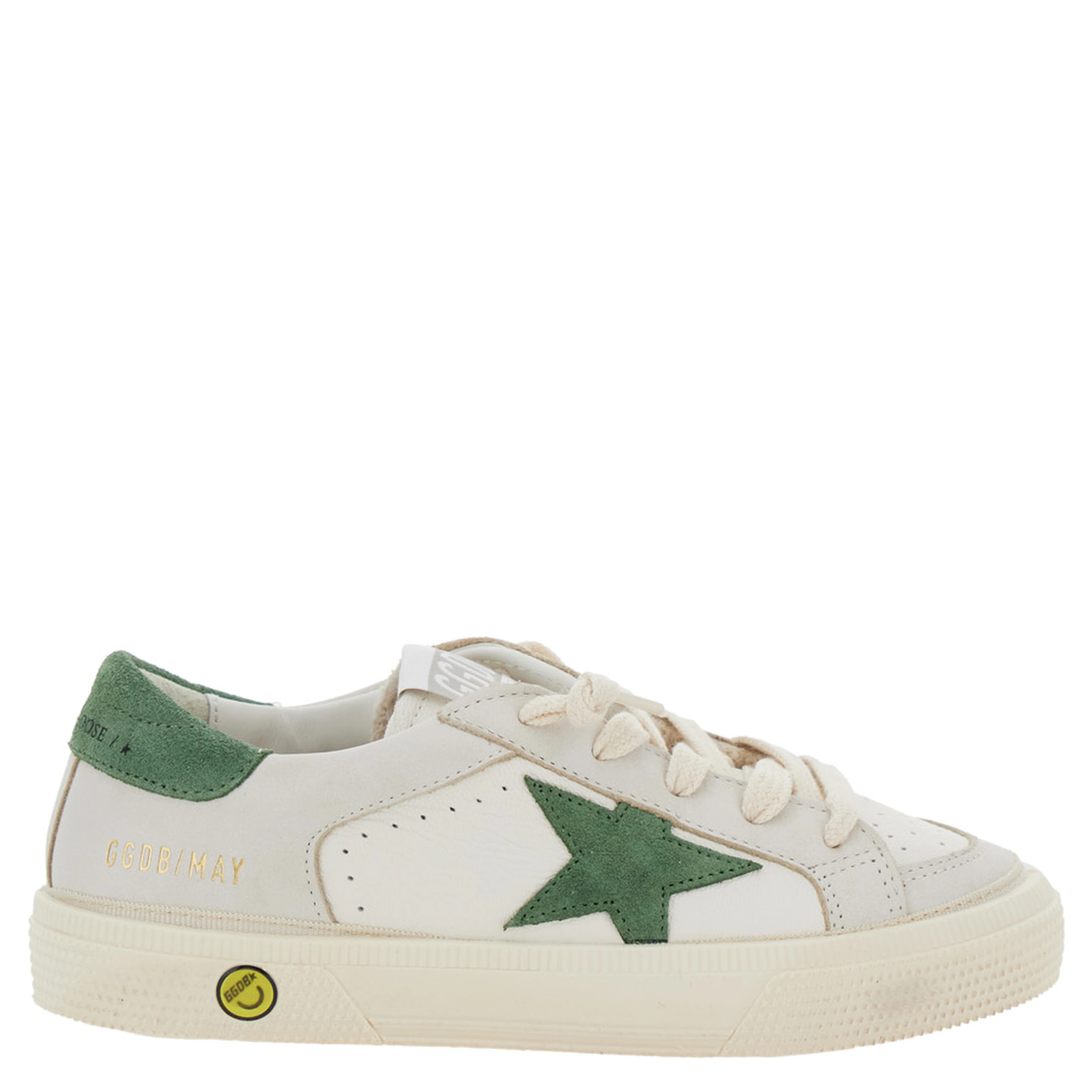 May White Low Top Sneakers with Star Patch on the Side and Contrasting Heel with Logo Lettering in Leather Boy