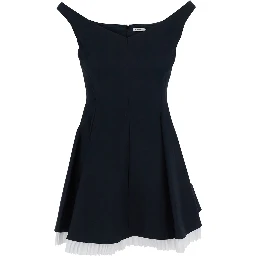 Dorothie Black Off-Shoulder Mini Dress with Contrasting Hem in Cotton Blend Stretch Woman