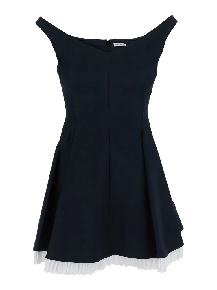 Dorothie Black Off-Shoulder Mini Dress with Contrasting Hem in Cotton Blend Stretch Woman