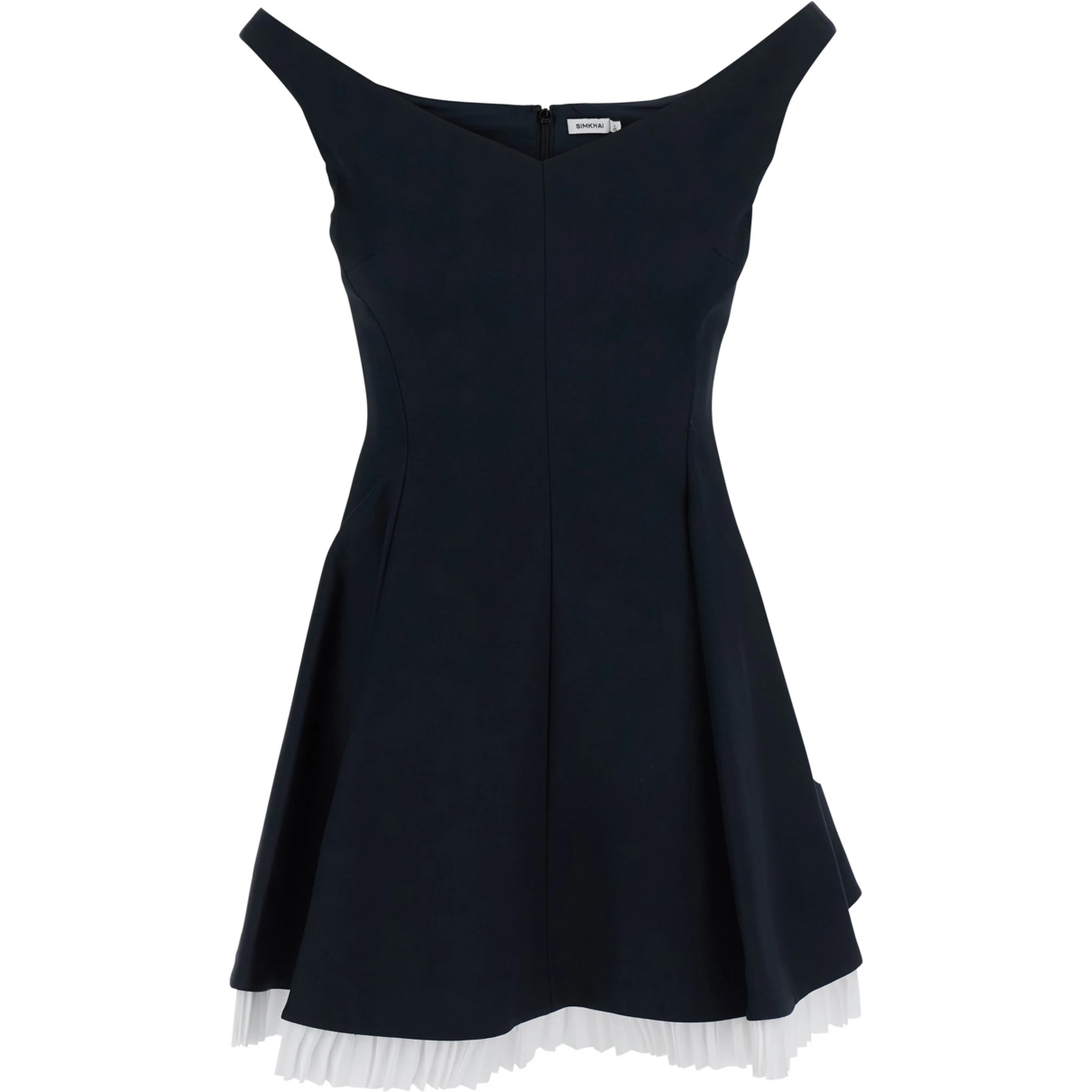 Dorothie Black Off-Shoulder Mini Dress with Contrasting Hem in Cotton Blend Stretch Woman