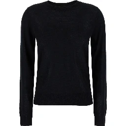 Black Crewneck Long Sleeve Sweater in Fabric Woman