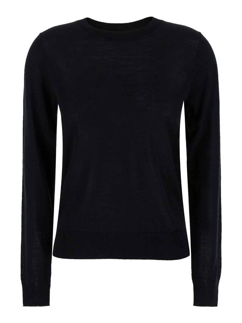 Black Crewneck Long Sleeve Sweater in Fabric Woman
