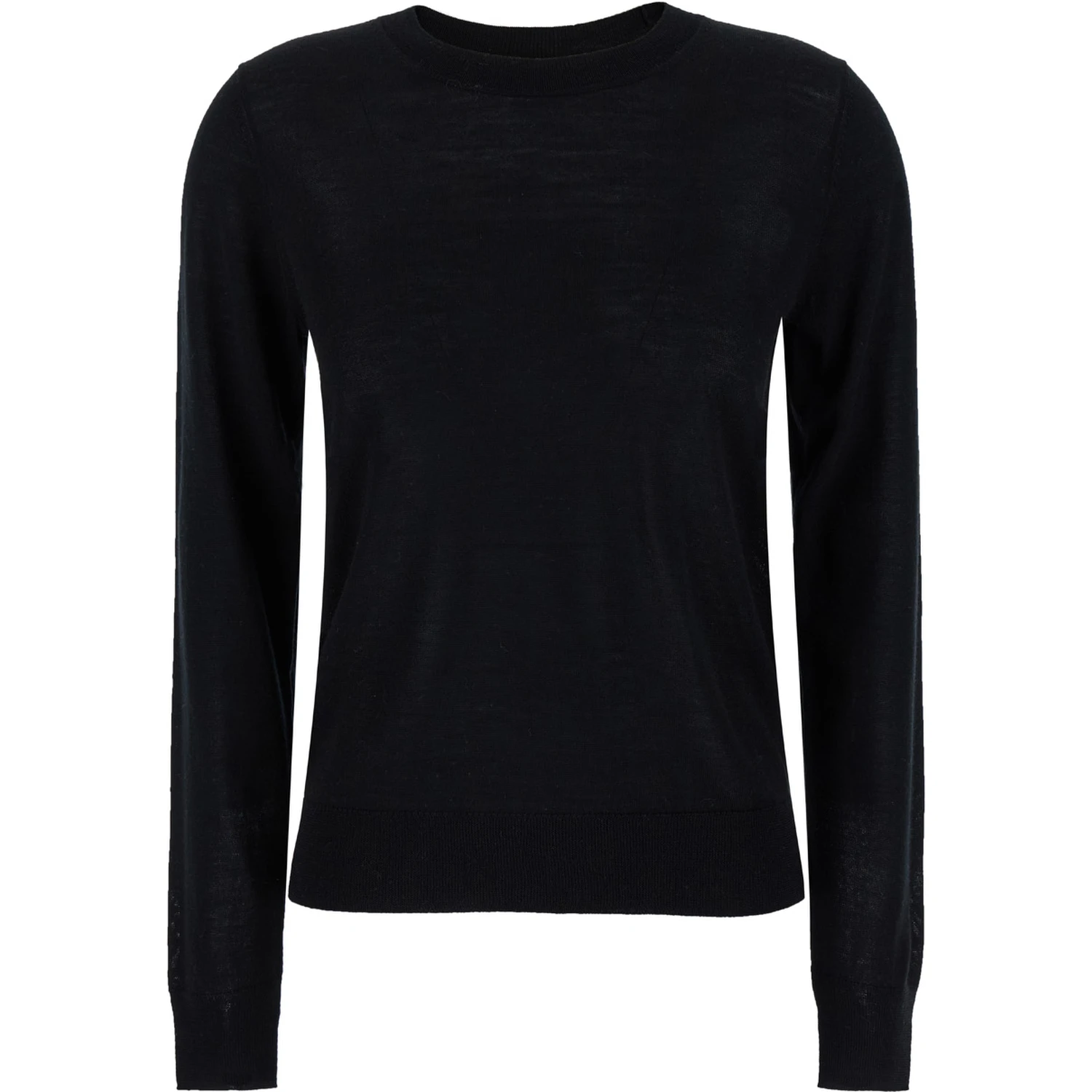 Black Crewneck Long Sleeve Sweater in Fabric Woman