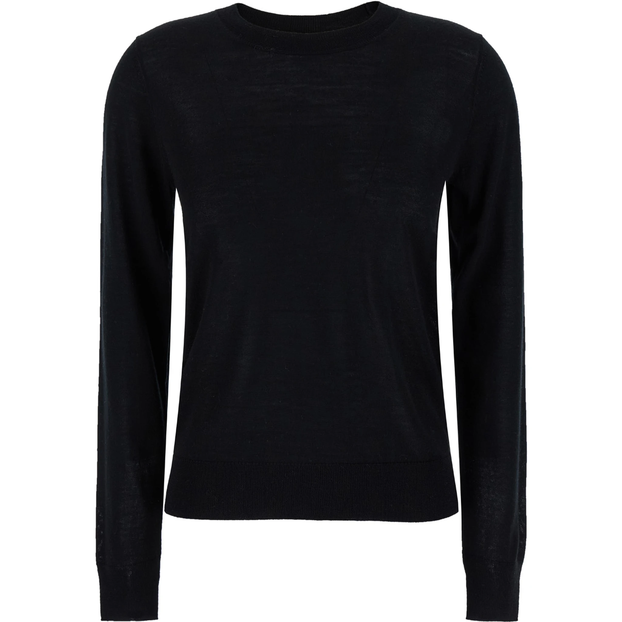 Black Crewneck Long Sleeve Sweater in Fabric Woman