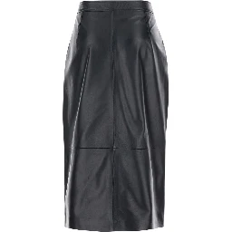 Midi Black Skirt with Front Slit in Leather Woman