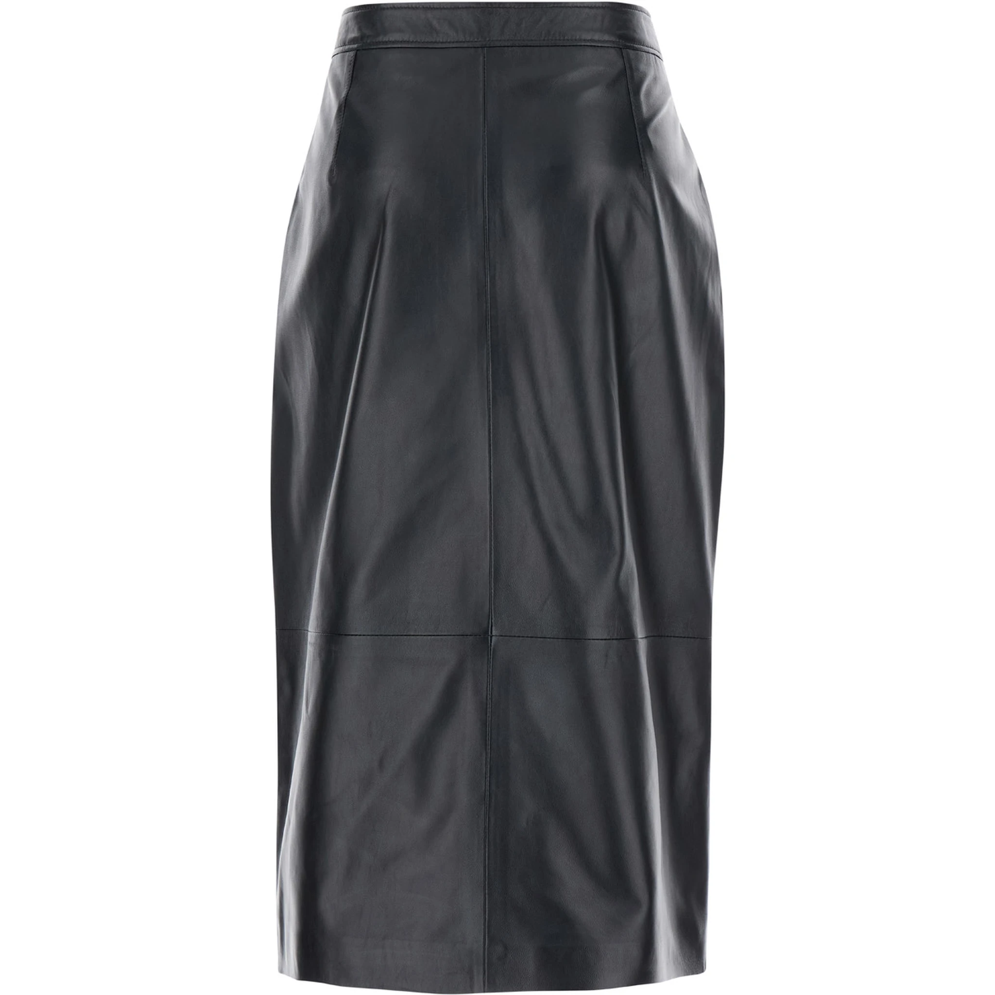 Midi Black Skirt with Front Slit in Leather Woman