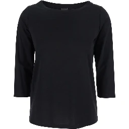 Black T-Shirt with Round Neck And Three-Quarter Sleeves In Fabric Woman