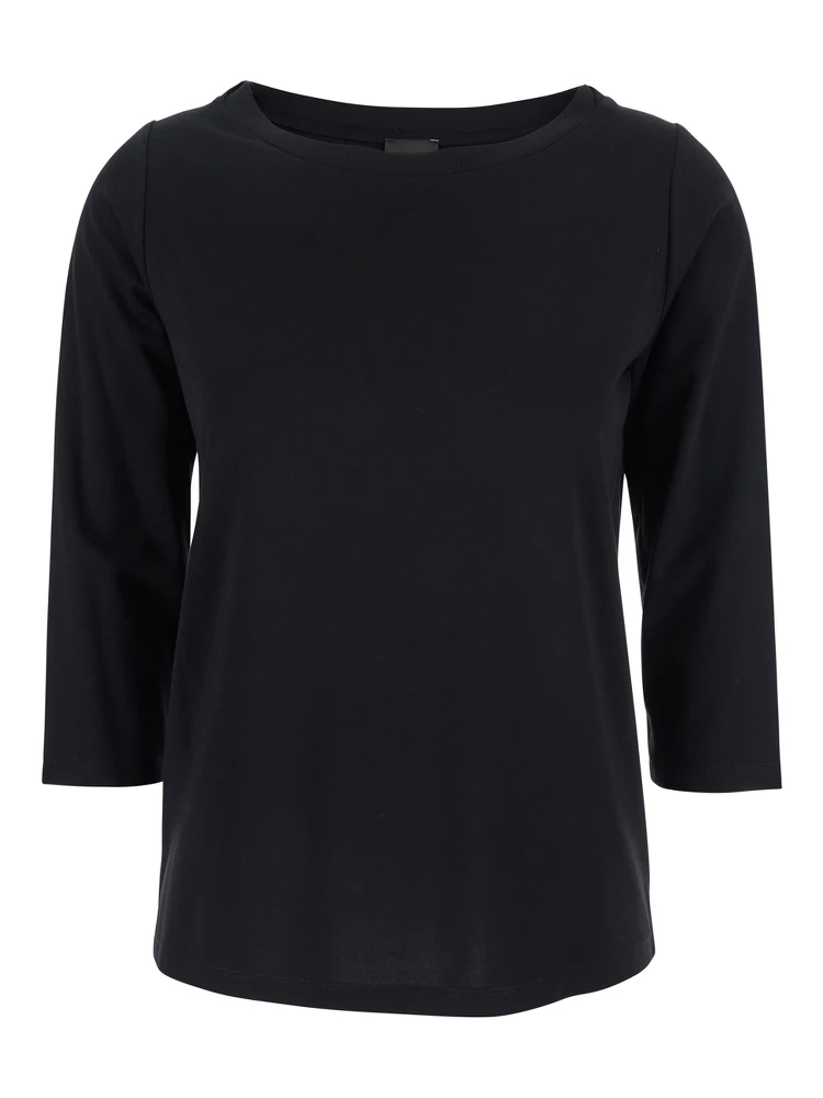 Black T-Shirt with Round Neck And Three-Quarter Sleeves In Fabric Woman