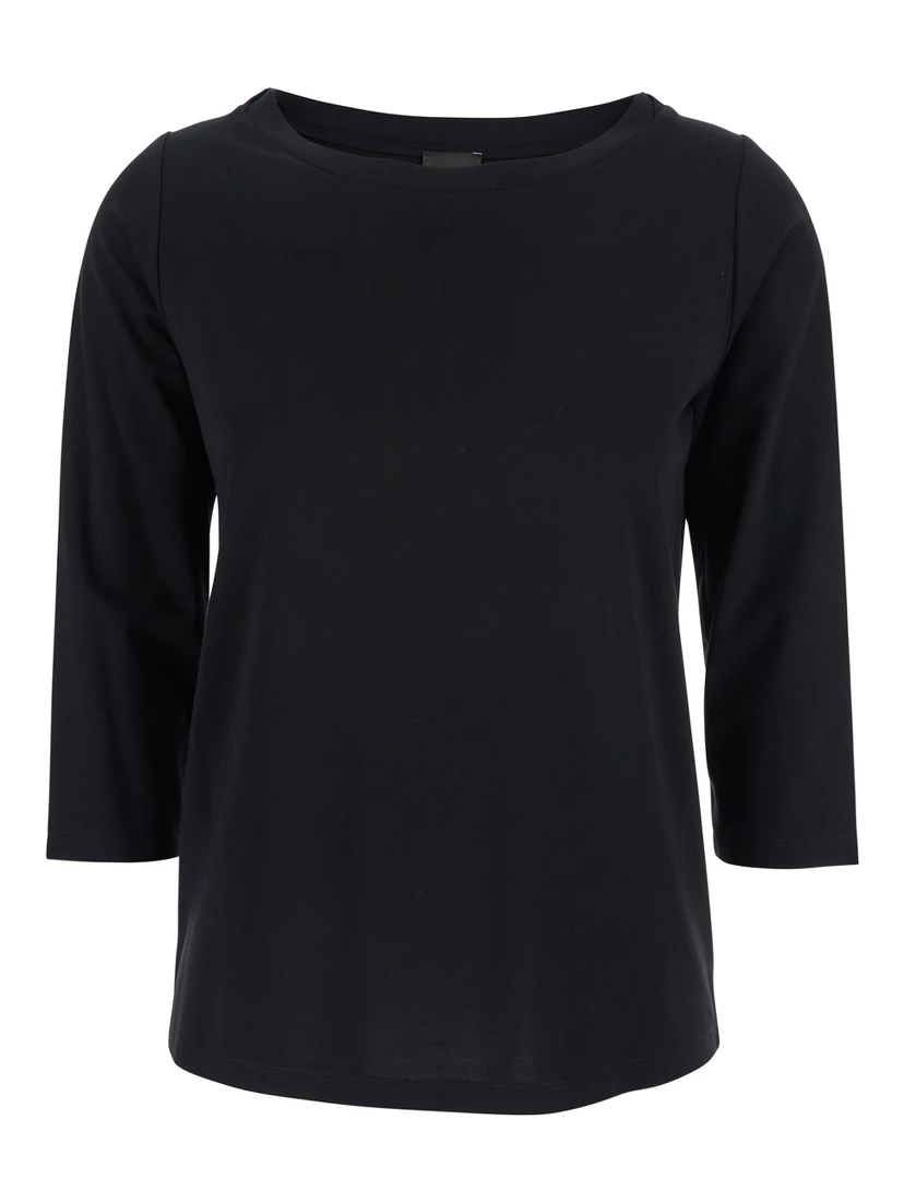 Black T-Shirt with Round Neck And Three-Quarter Sleeves In Fabric Woman